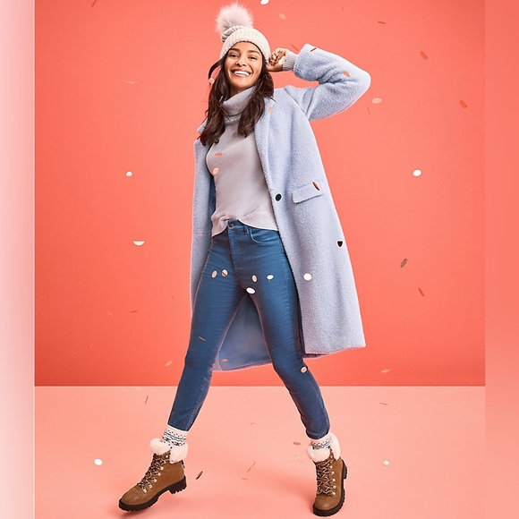 LOFT Cozy Herringbone Coat Cotton Blue Size XXS - Picture 4 of 15